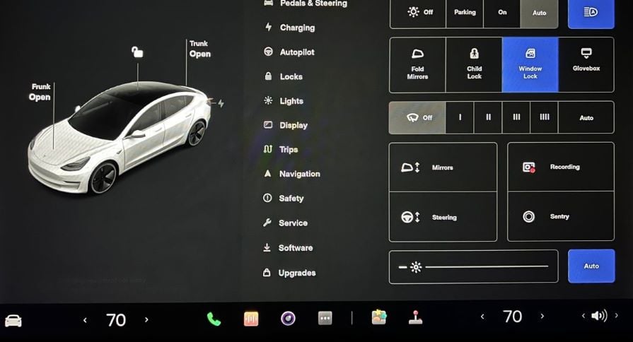 Tesla Settings Screen