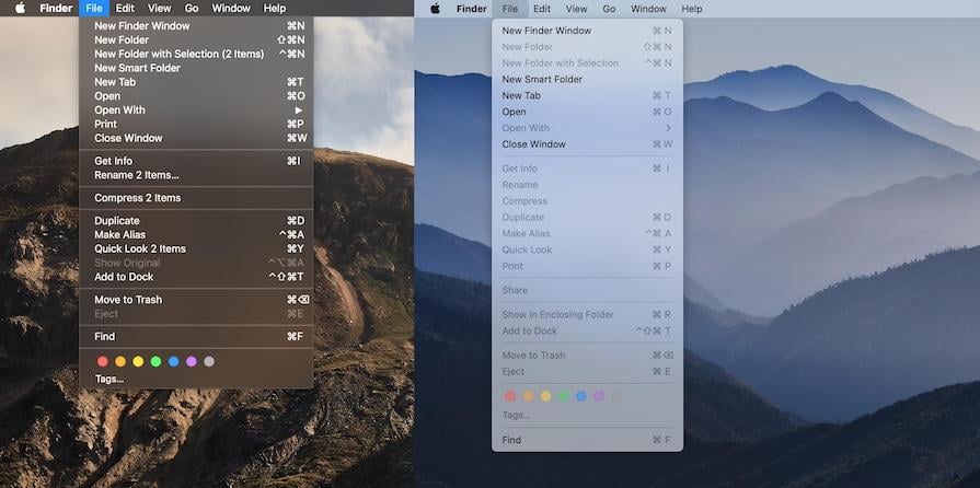 Screenshot Of Two Mac Operating Systems To Show Mac Dropdown Menu With Glassmorphic Effect