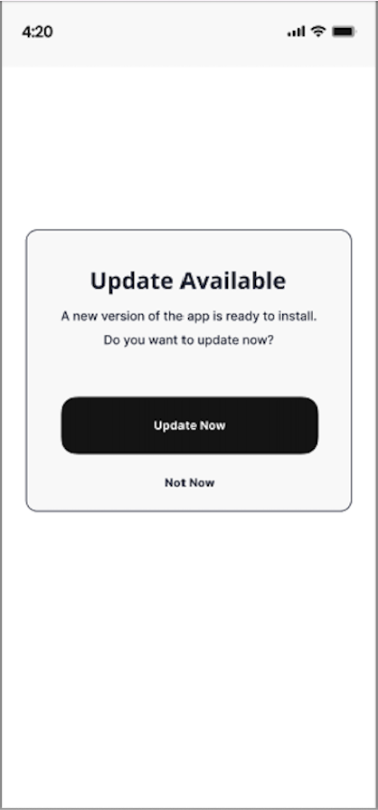 Demo Popup Modal In React Native App Informing Users Of An Available Update