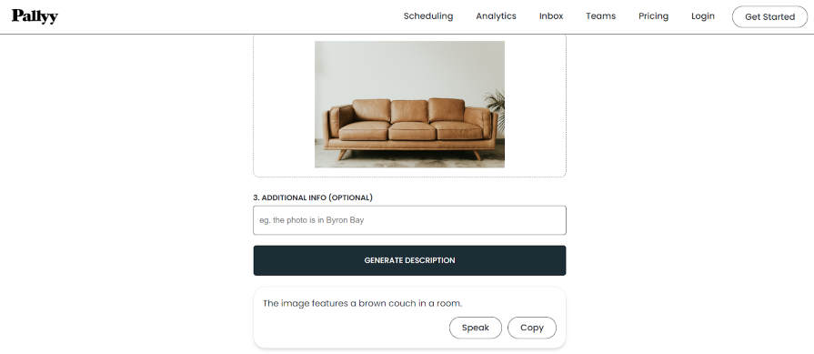 AI-generated Image Description Couch