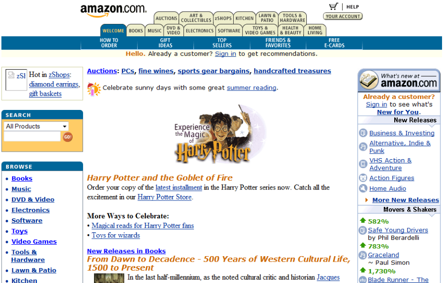 Amazon Homepage from 2000