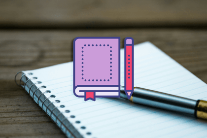 Book and Pencil Icon Over Notebook