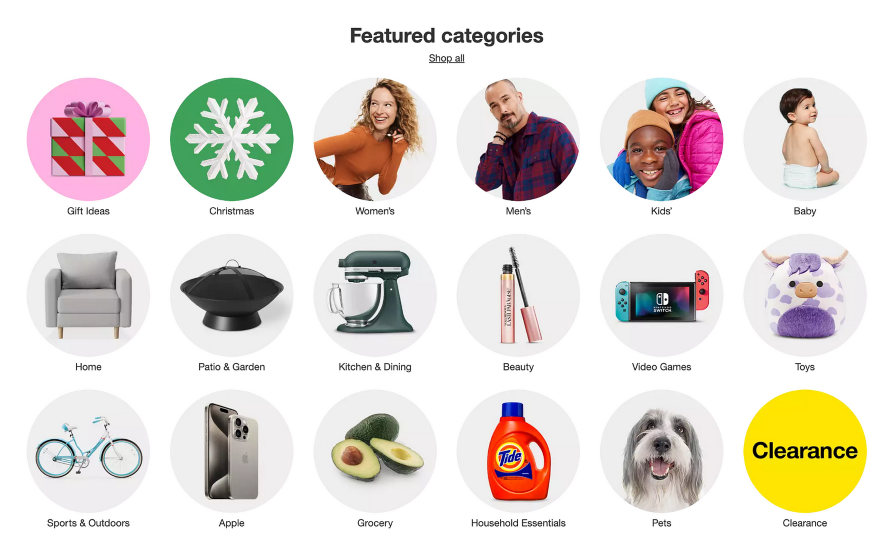 Featured categories on Target