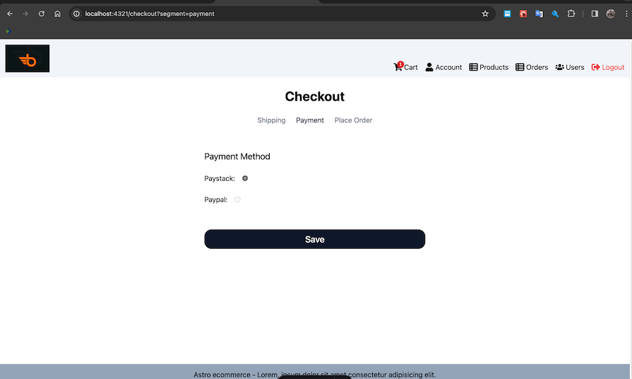 Payment Page Of Astro Ecommerce Site User Checkout Flow Where User Can Enter Payment Information