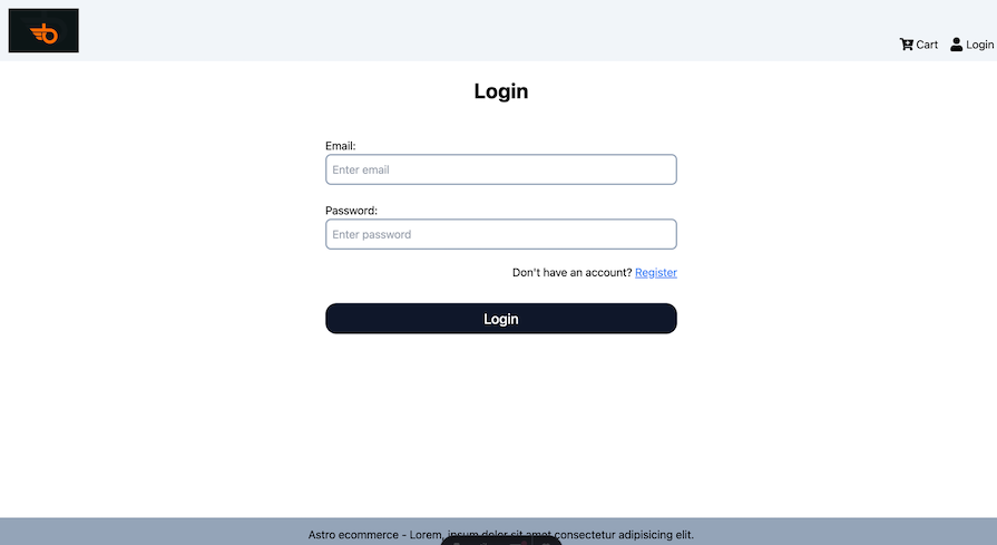 Astro Ecommerce Site User Login Page