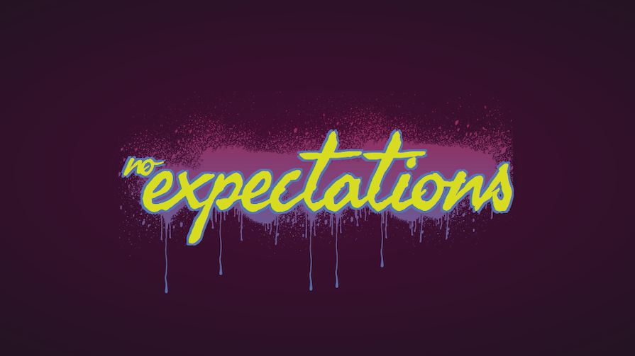 Graffiti Text Css Style With No Expectations In Handwriting Font Displayed Over Paint Splatter Background