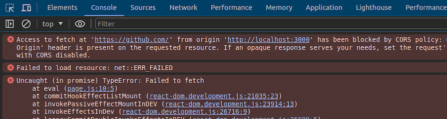 A CORS Error Thrown From The Fetch API