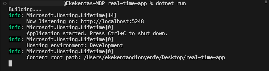 Terminal Showing App Building To Be Run On Localhost 5248