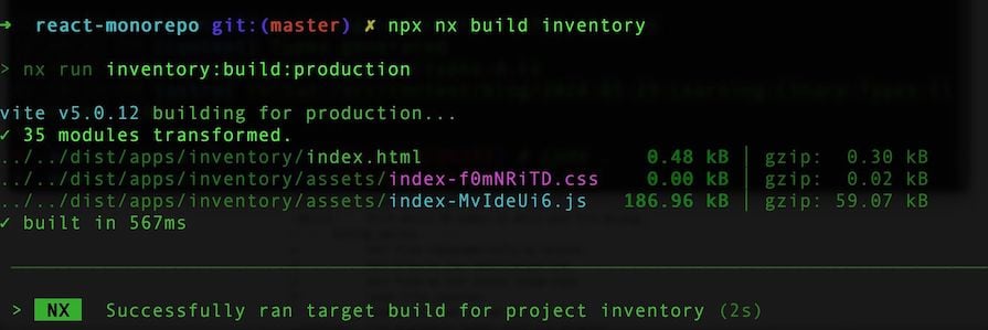 Developer Terminal Showing Build Of Inventory Project Being Run