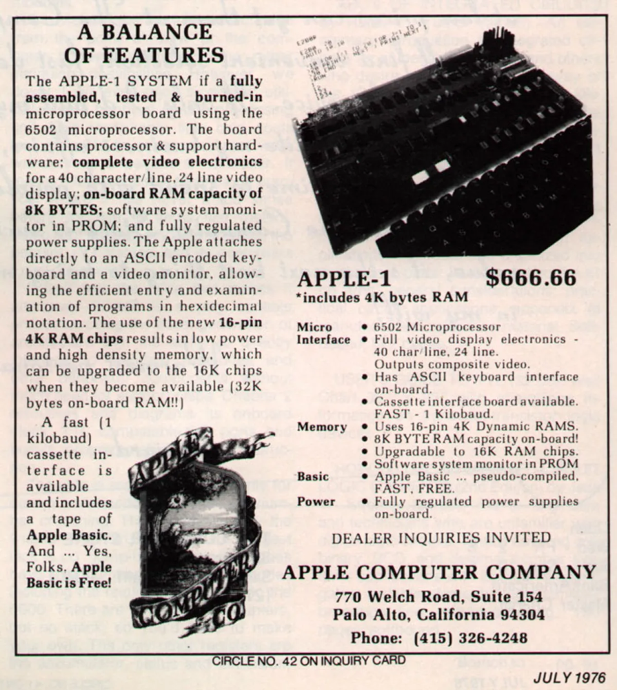 Old Apple 1 System Description