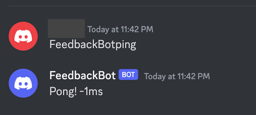 Discord Chat Open With Test Message To Ping Bot With Bot Response Of Pong