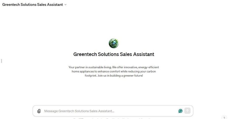 Demo Of Greentech Solutions Sales Assistant Gpt To Be Built In The Tutorial