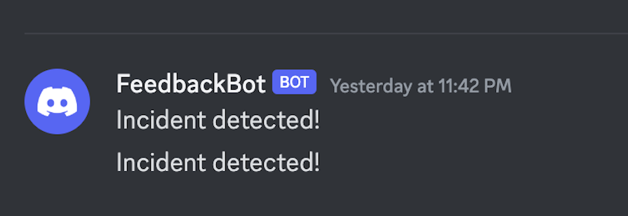 Discord Chat Open Showing User Testing Incident Notification Bot With Dummy Incidents That Send A Notification Through The Bot Every Six Seconds