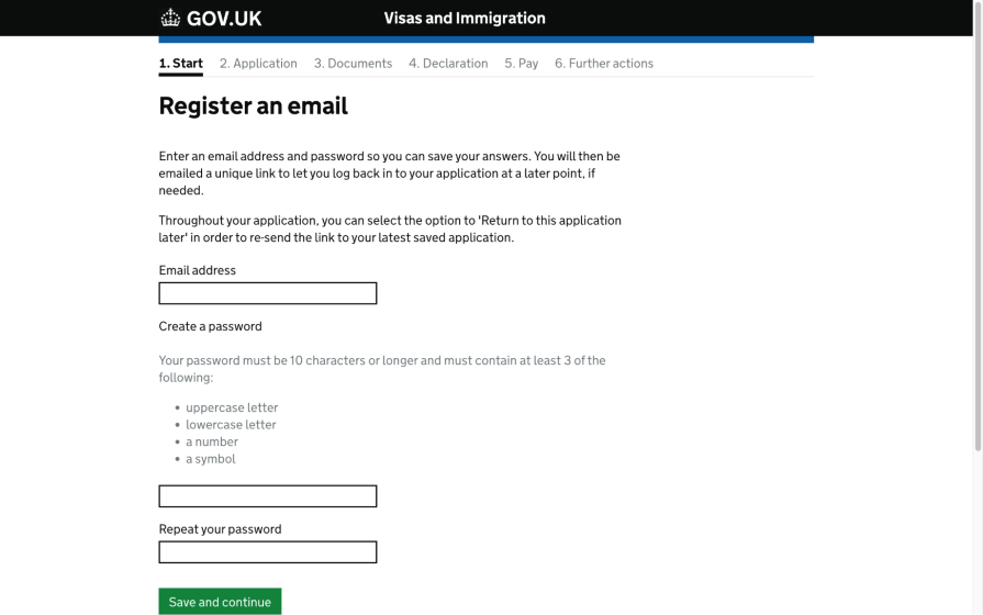 Registering an Email on Gov.uk