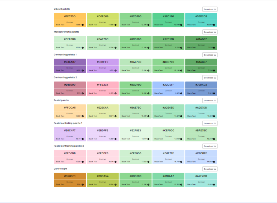 Several AI-generated Color Palettes
