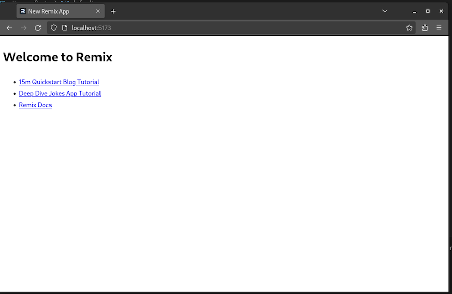 Remix And Vite Starter App Shown On Localhost 5173