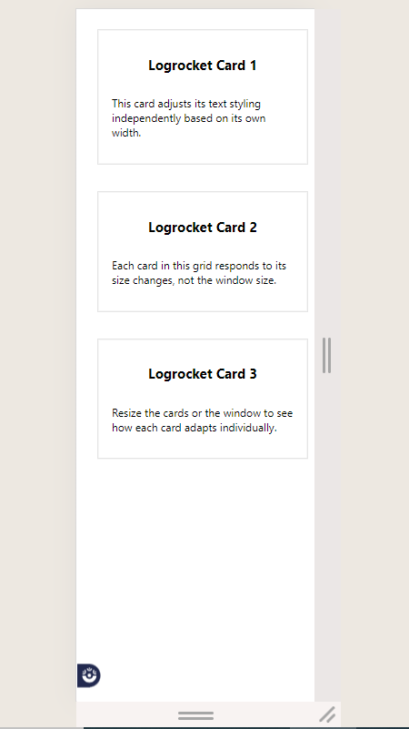 Demo Using The React Resize Detector Library, Which Utilizes Resizeobserver, To Display Three Responsive Card Elements. On Small Screens, The Cards Are Shown In A Single Column