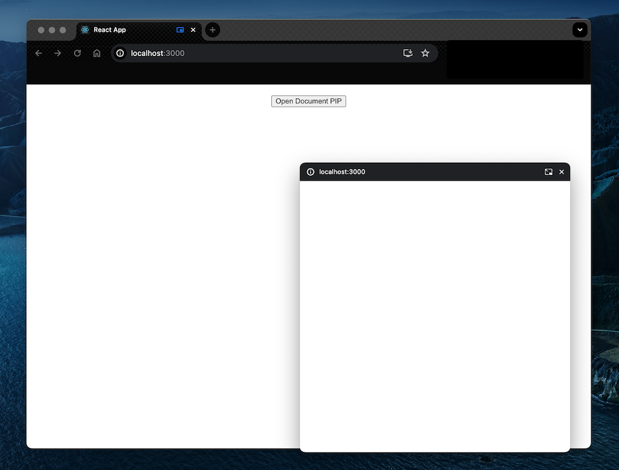 Simple Document Picture In Picture Api Implementation With Button To Open Window And Blank Open Window With No Content