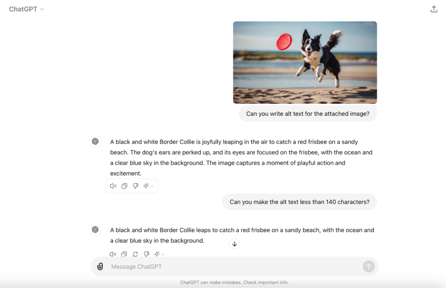 ChatGPT generating alt text