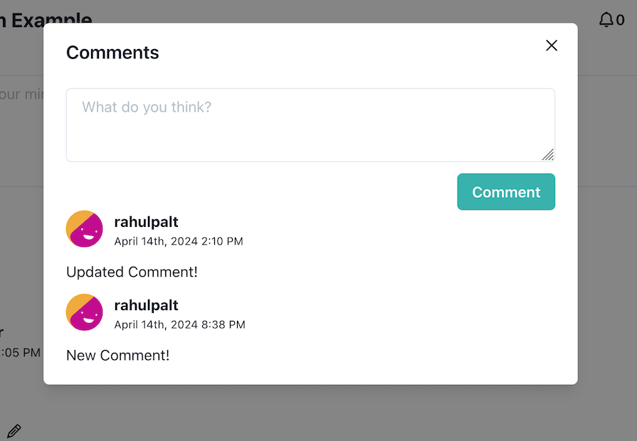 Comments Modal Open To Show Individual Comment Components