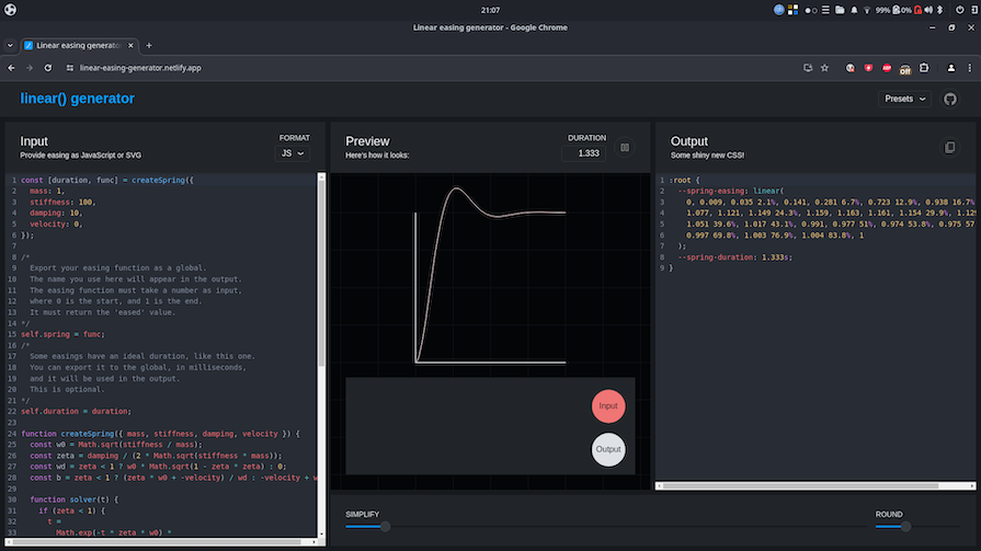 Screenshot Of The Linear() Generator Tool Created By Jake Archibald