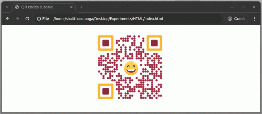 Animating the QR code using inbuilt animation presets that make a smiling SVG emoji and other QR code elements appear gradually but quickly.