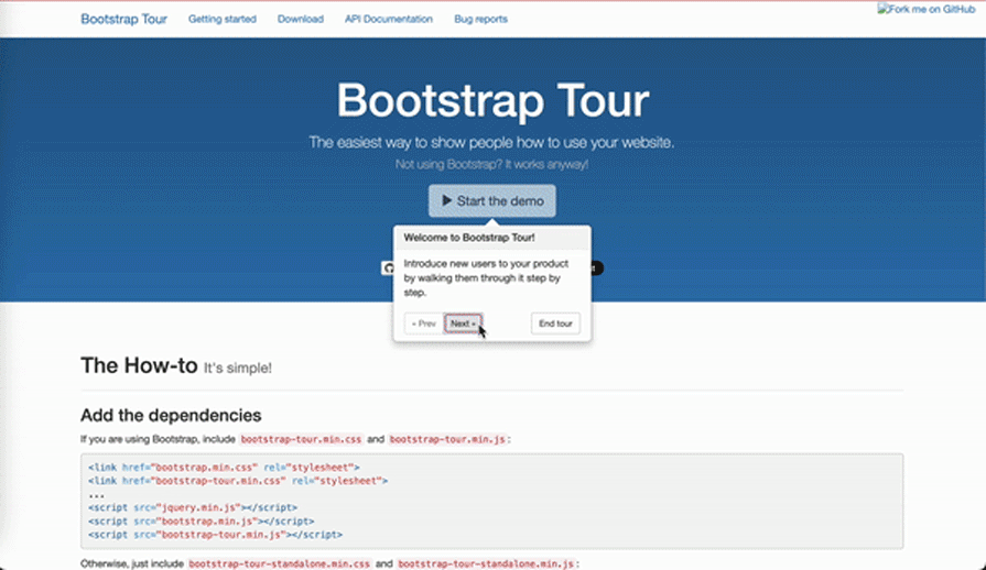 User Shown Clicking Through Demo Product Tour For Bootstrap Tour Library