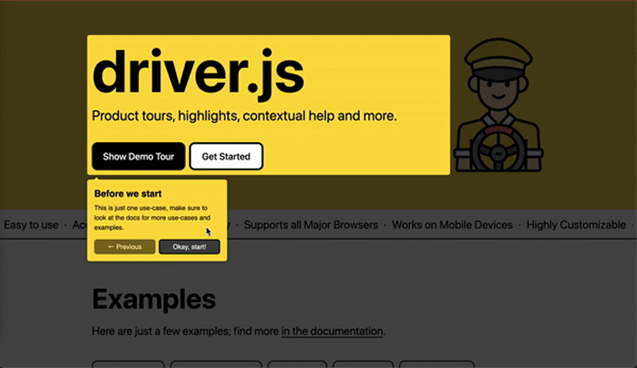 User Shown Clicking Through Demo Product Tour For Driver Js Tour Library