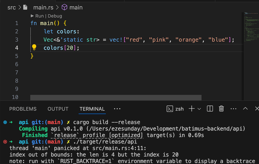 Example Index Out Of Bounds Error In Rust With Terminal Message Describing Problem