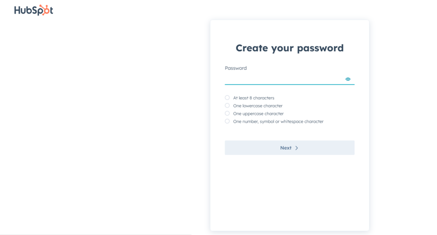 Example Of Ux Writing From Hubspot Showing Prompts And Directions For User To Create Password