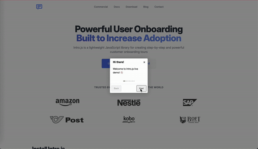 User Shown Clicking Through Demo Product Tour For Intro Js Library