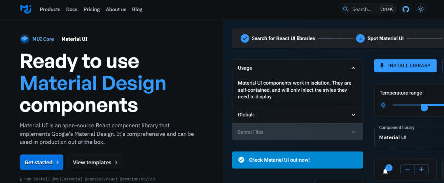 Material UI (MUI) Component Library Homepage