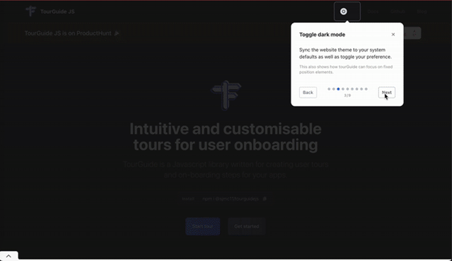 User Shown Clicking Through Demo Product Tour For Tourguide Js Library