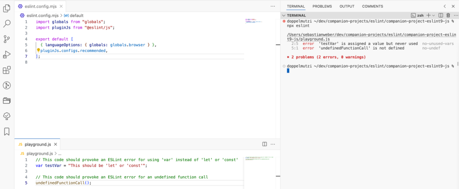 Two Errors Reported When Running Eslint Cli With Npx