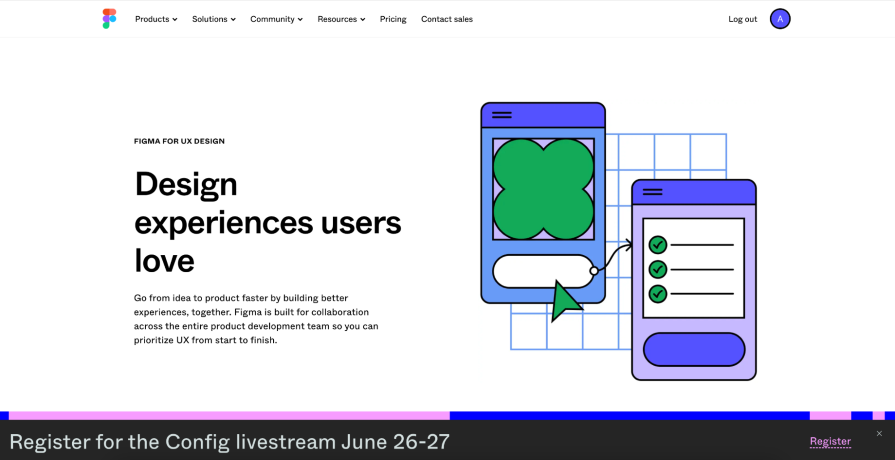 Figma's UX design page with neubrutalism