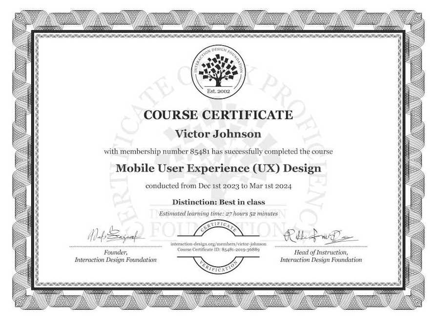 IxDF course certificate example