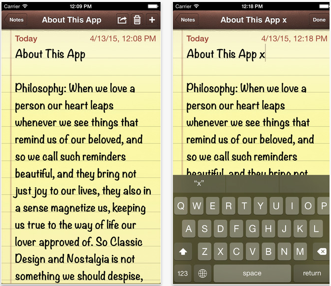 Skeumorphism old iPhone notes app