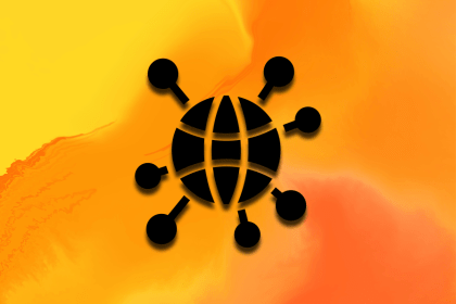 Black networking icon over orange textured background