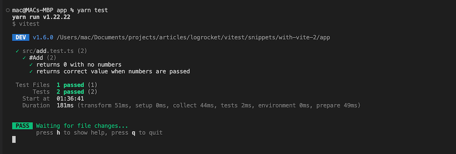 Basic Vitest Test Result Example