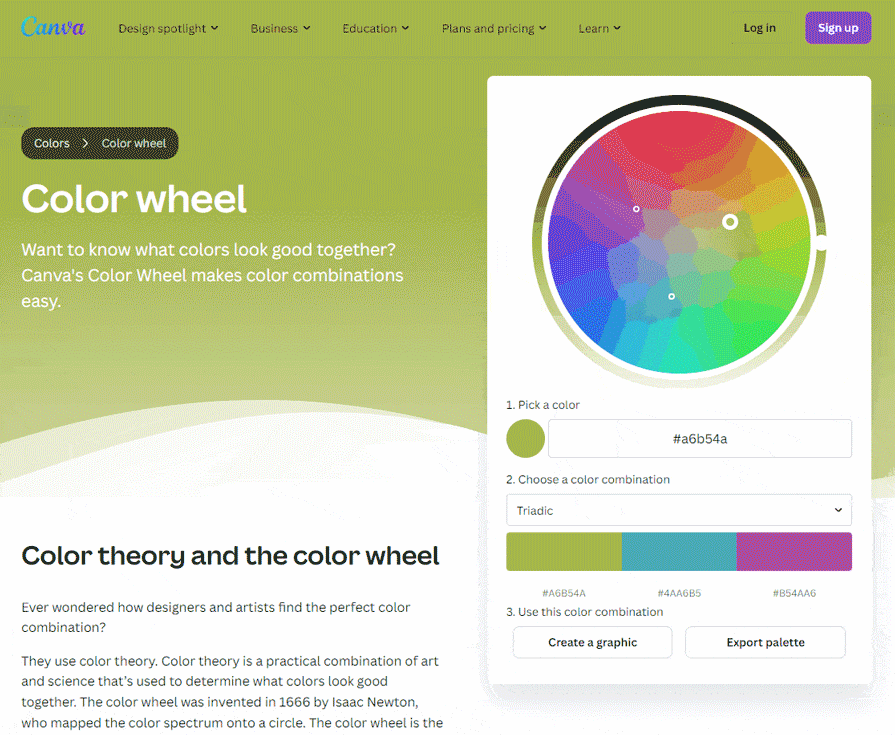 User Shown Spinning Color Wheel On Canva To Change Website Triadic Color Scheme