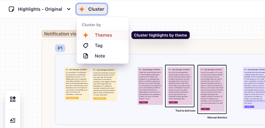 Cluster Highlights By Themes In Dovetail