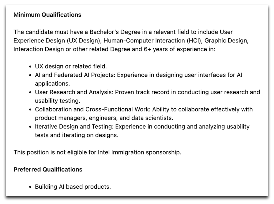 Example Ux Design Job Description Showing Minimum And Preferred Qualifications In Bulleted Lists