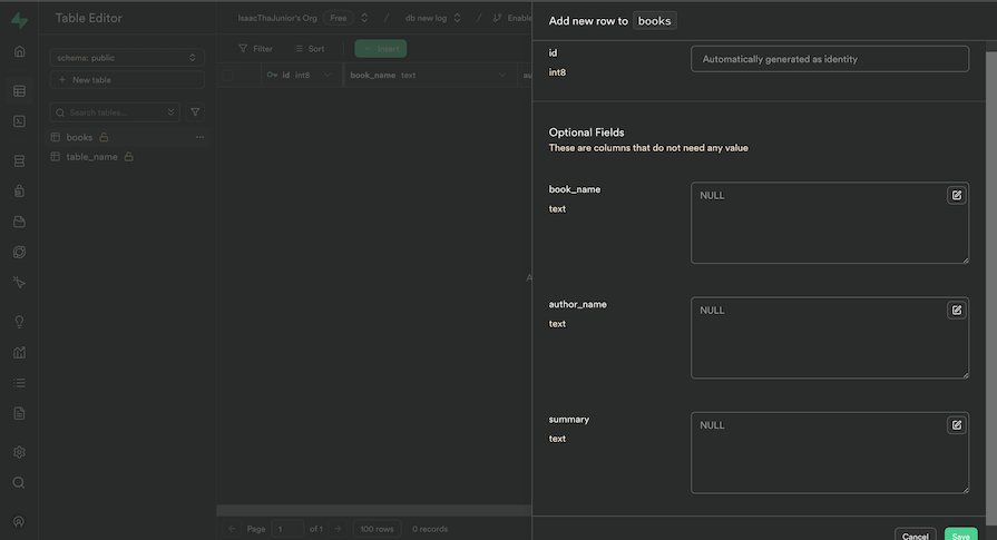 Input Information To Show In Supabase Table