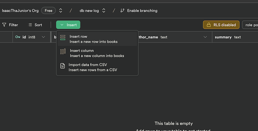 Inserting A Row Into Supabase Table