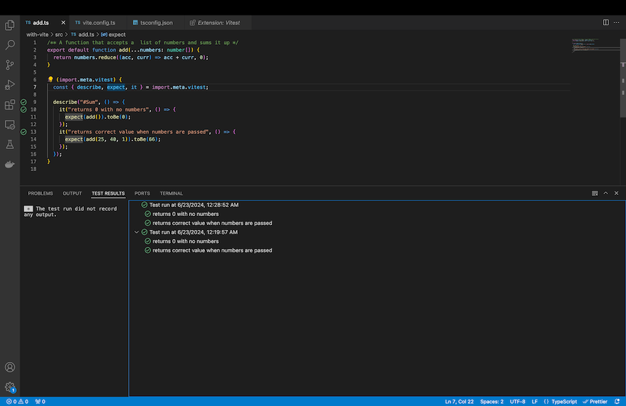 Vs Code Vitest Extension Used To Run And Render Test Results