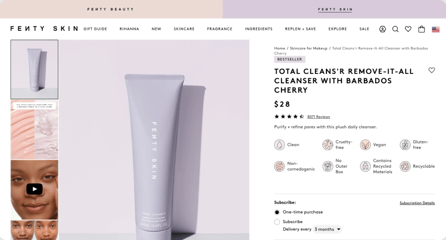 Fenty Beauty Product Page