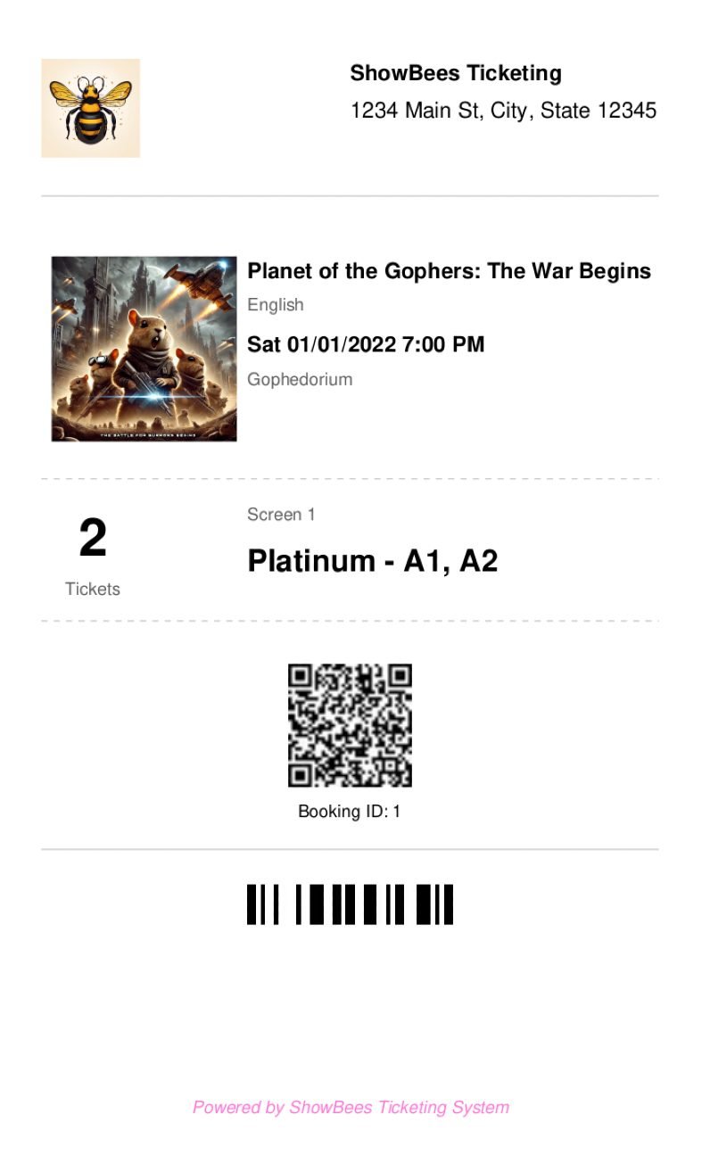 An example of a generated PDF ticket using the Maroto library in Golang. This image showcases the layout and elements created programmatically, including the company logo, event details, QR code, and barcode, demonstrating the functionality described in the article.