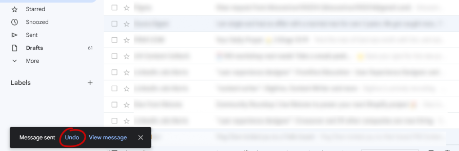 Undo message sent Gmail notification