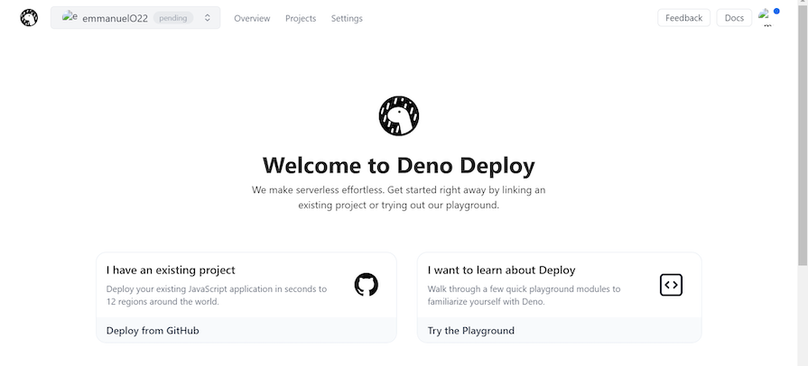 Screenshot Of Deno Deploy Homepage