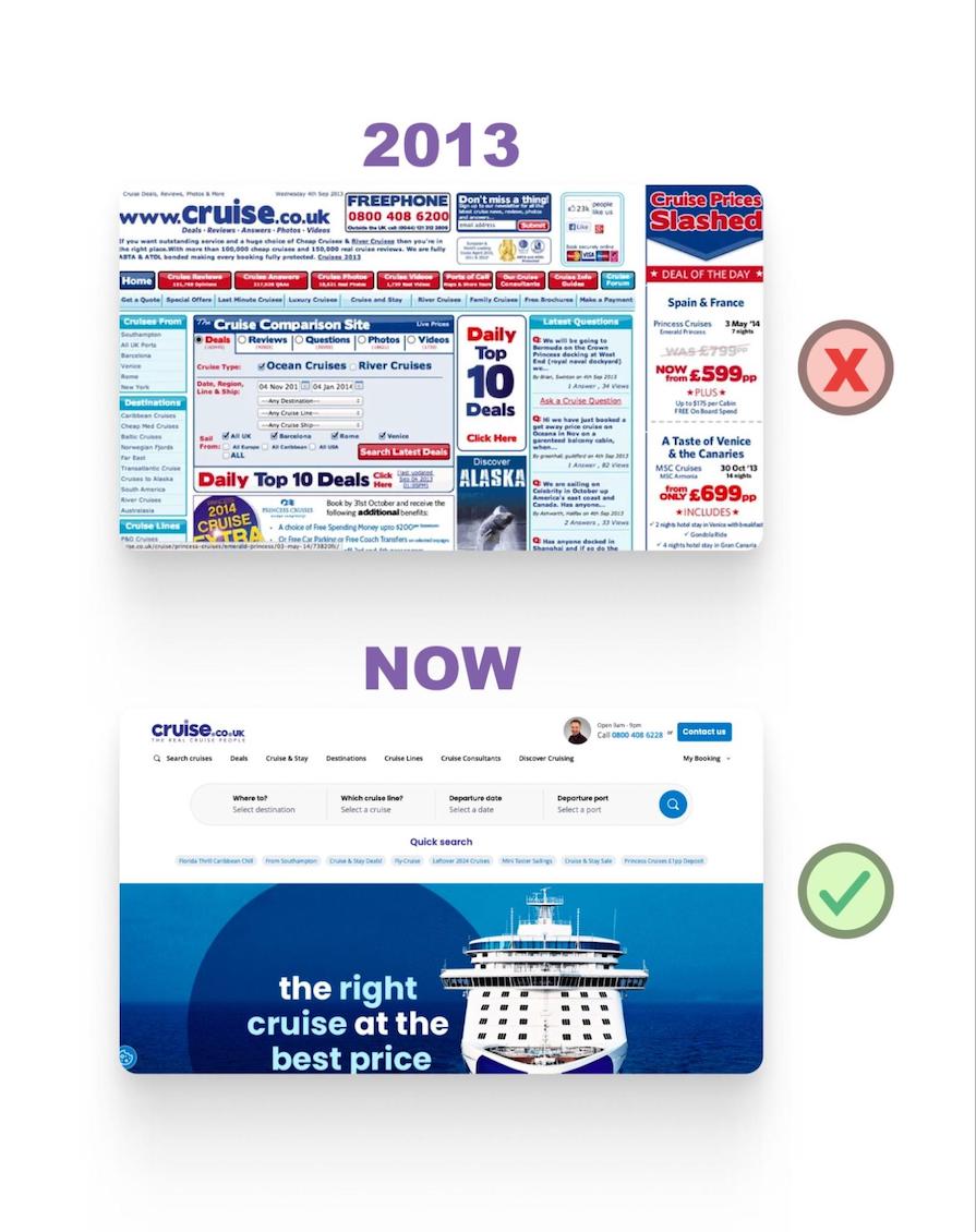 Two Designs For Cruise Website Demonstrating How User Perceives The Whole Instead Of Individual Shapes